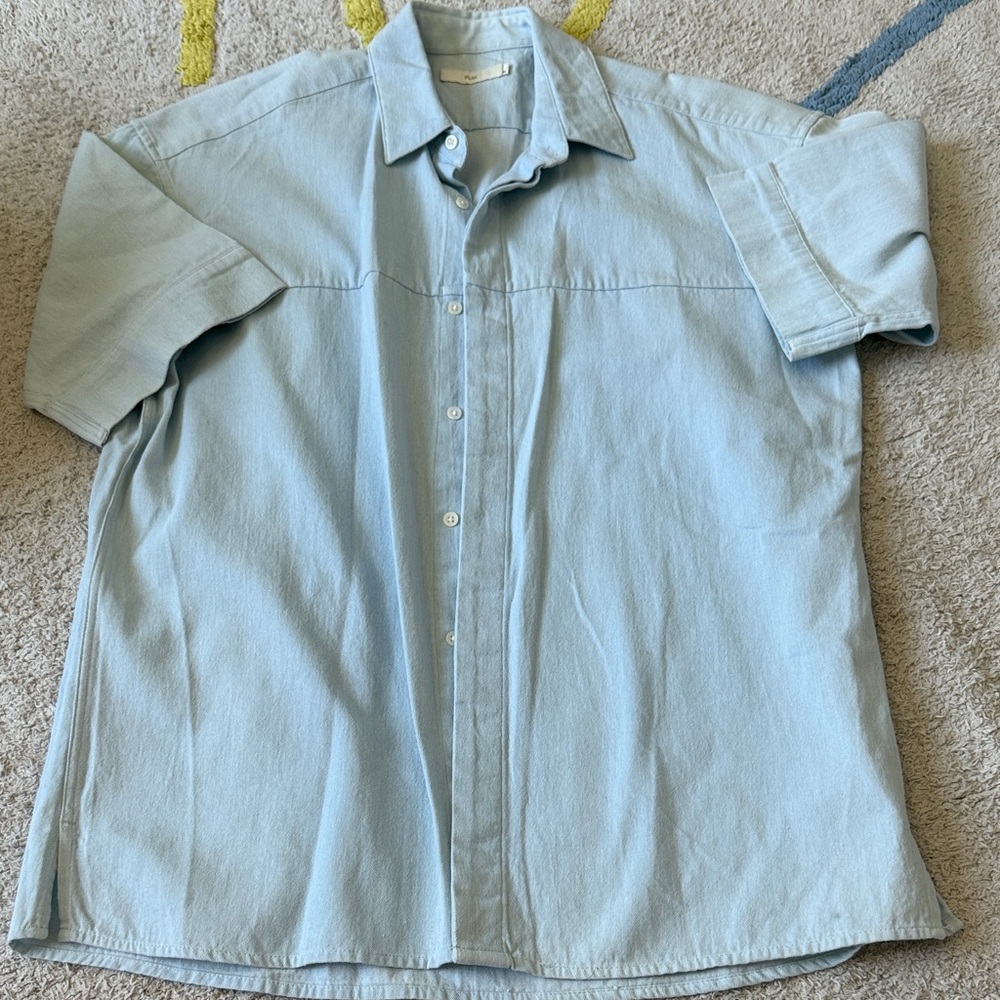 PLAC Korean Brand Light Blue Short Sleeve Men's Shirt